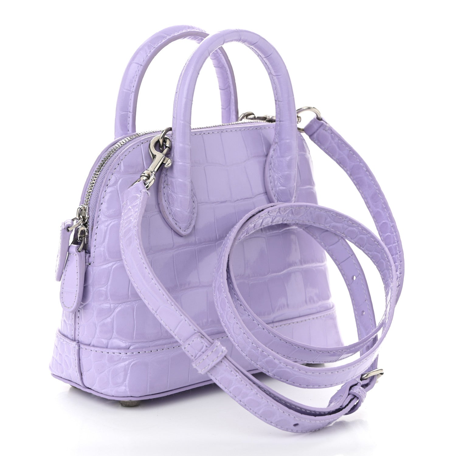 Balenciaga Shiny Calfskin Logo Crocodile Embossed XXS Ville Top Handle Bag Lilac White 3 of 9