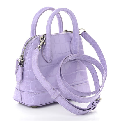 Balenciaga Shiny Calfskin Logo Crocodile Embossed XXS Ville Top Handle Bag Lilac White 3 of 9
