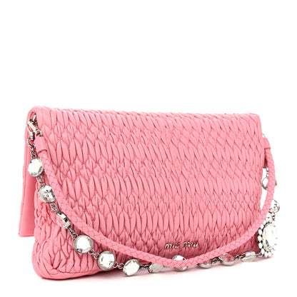 Miu Miu Nappa Matelasse Crystal Flap Clutch Geranio 3 of 13