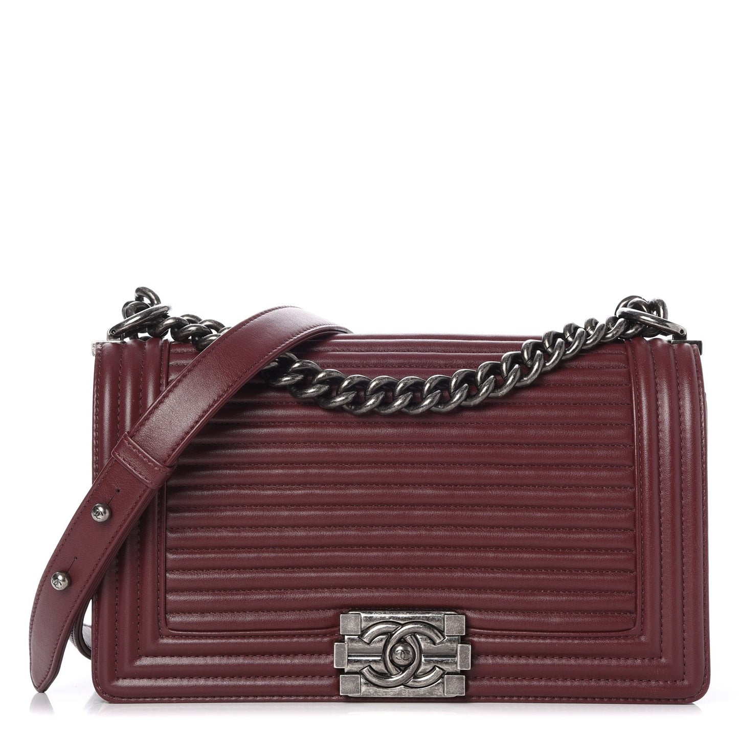 Calfskin Horizontal Quilted Medium Boy Flap Burgundy