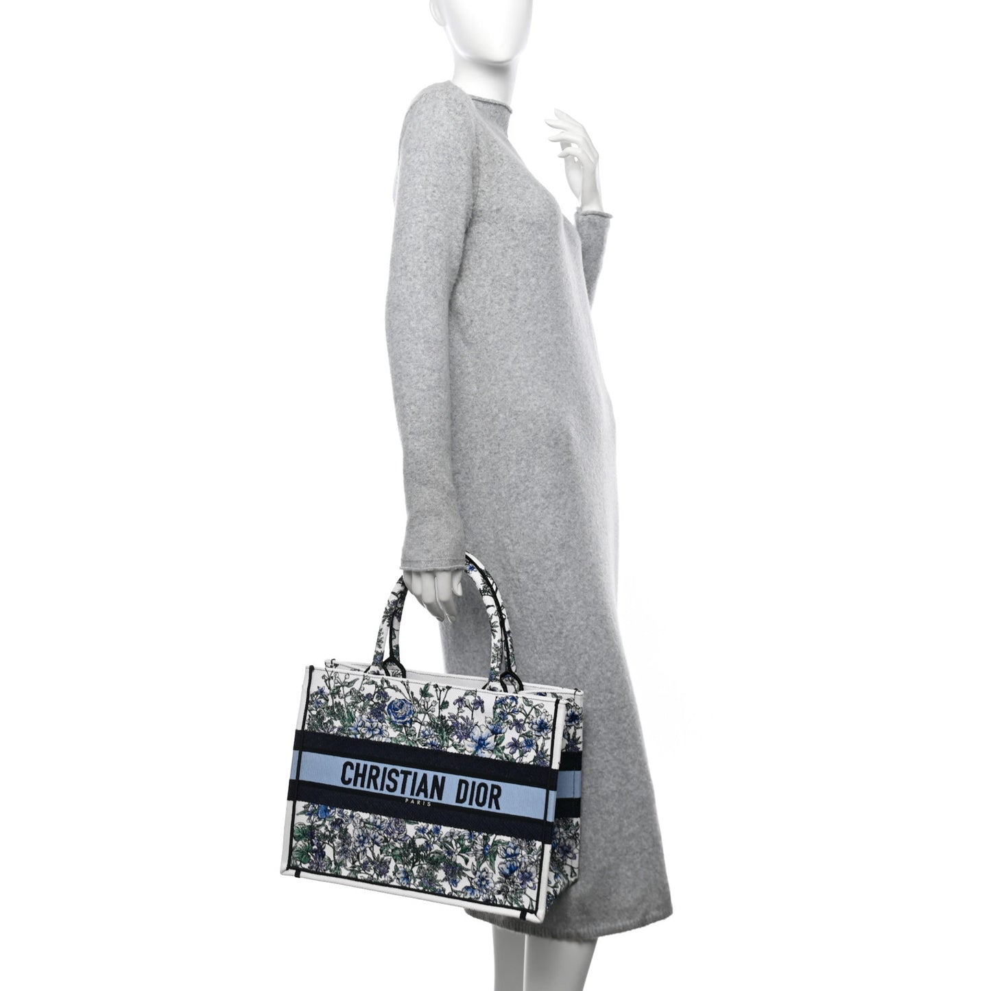 Canvas Embroidered Medium Flowers Book Tote Blue