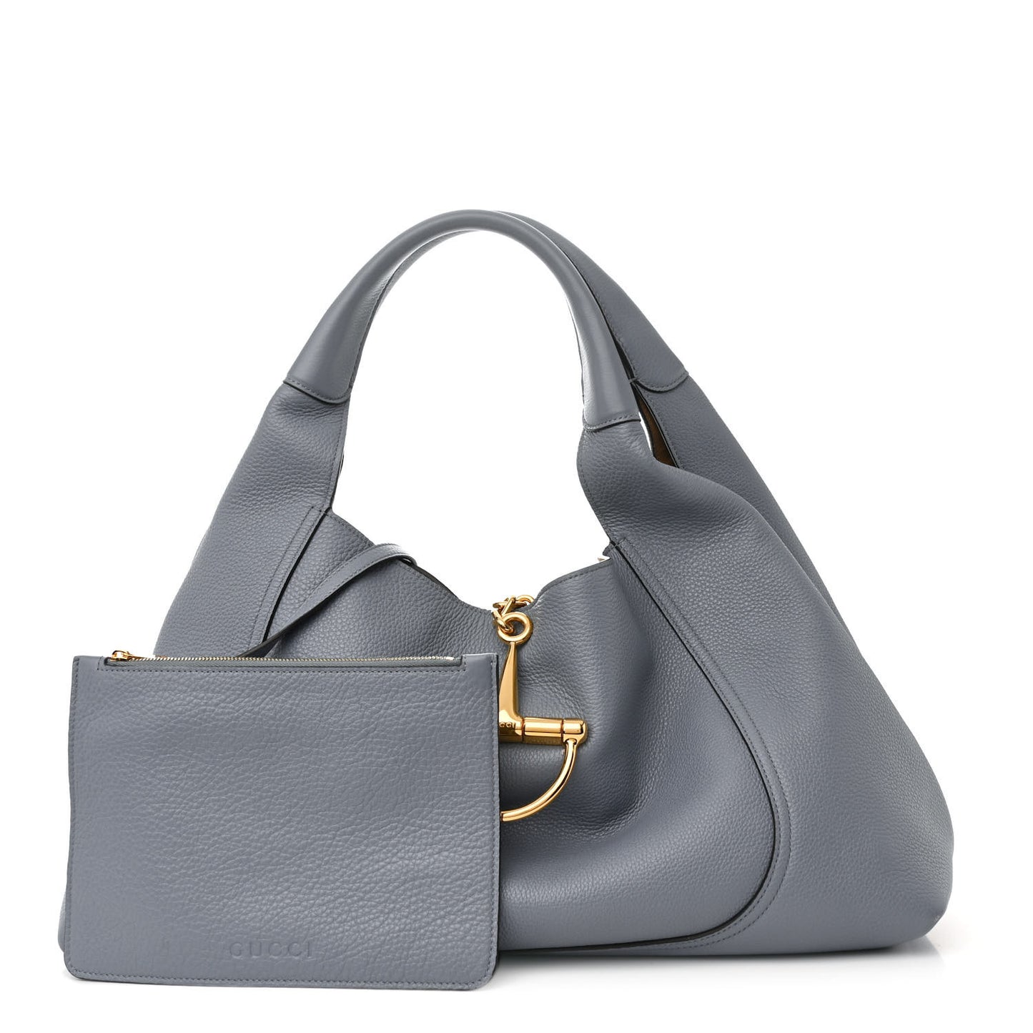 Grained Calfskin Softbit Maxi Shoulder Bag Dusty Blue
