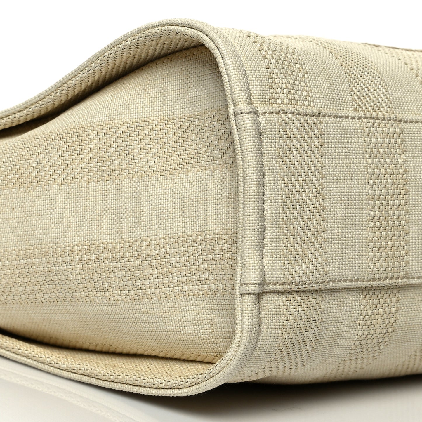 Mixed Fibers Calfskin Striped Small Deauville Tote Beige