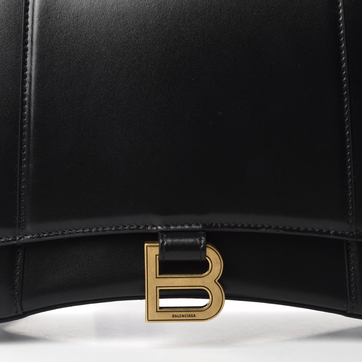Shiny Box Calfskin Medium Hourglass Top Handle Bag Black