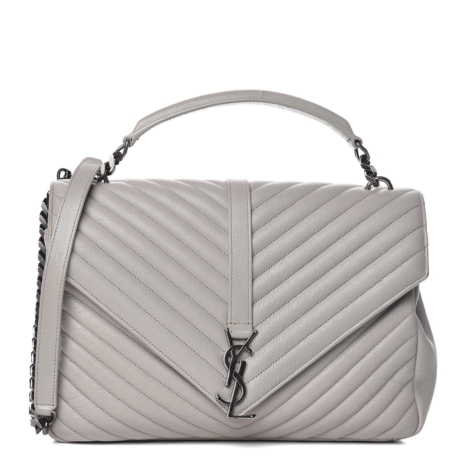 Saint Laurent Sheepskin Matelasse Chevron Monogram Large College Satchel Light Grey 1 of 19