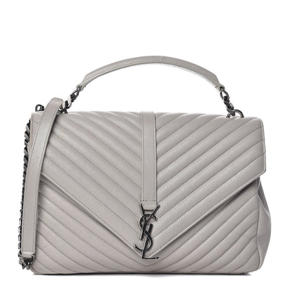 Saint Laurent Sheepskin Matelasse Chevron Monogram Large College Satchel Light Grey 1 of 25