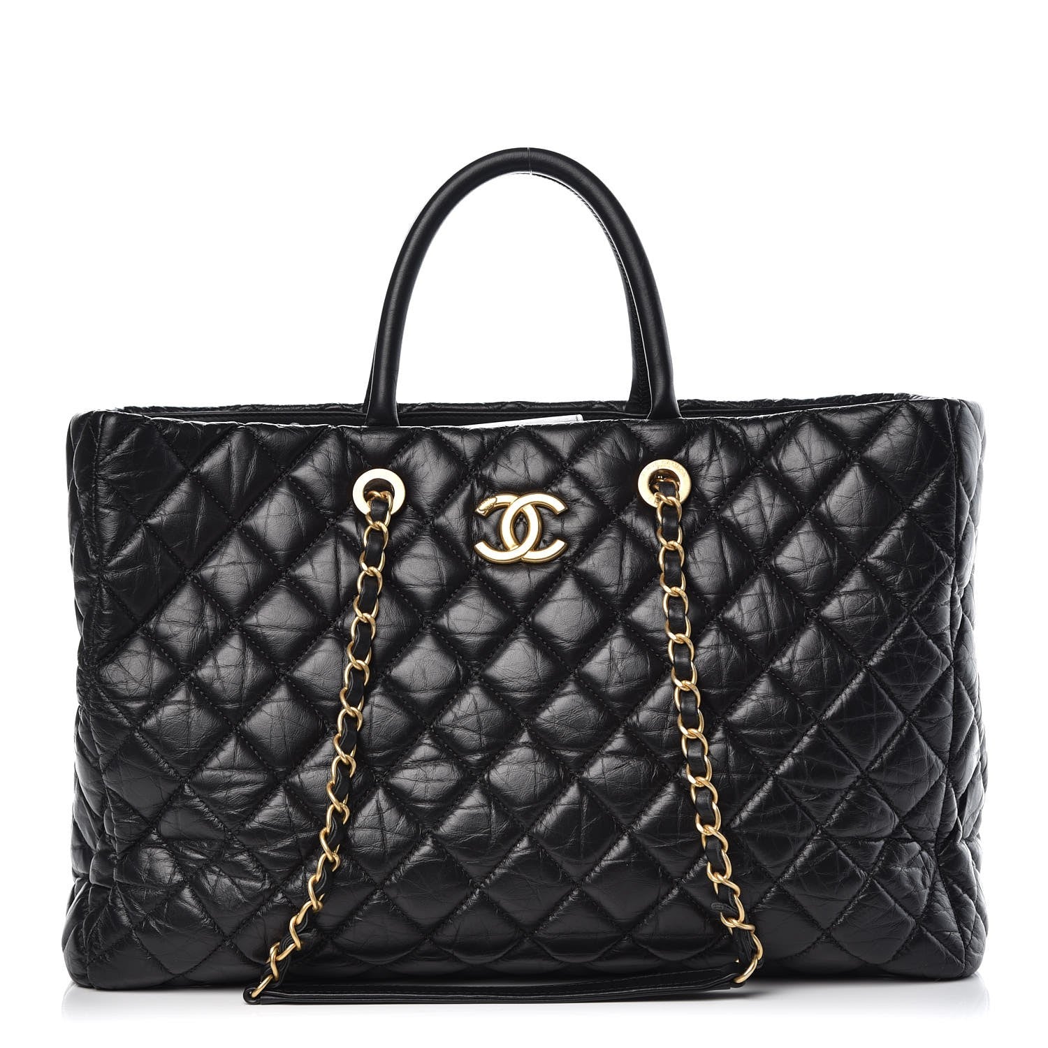 Chanel Aged Calfskin Quilted Large Coco Handle Shopping Tote Black 1 of 11
