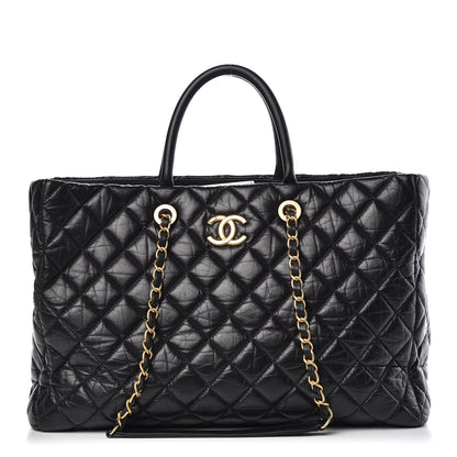 Chanel Aged Calfskin Quilted Large Coco Handle Shopping Tote Black 1 of 11