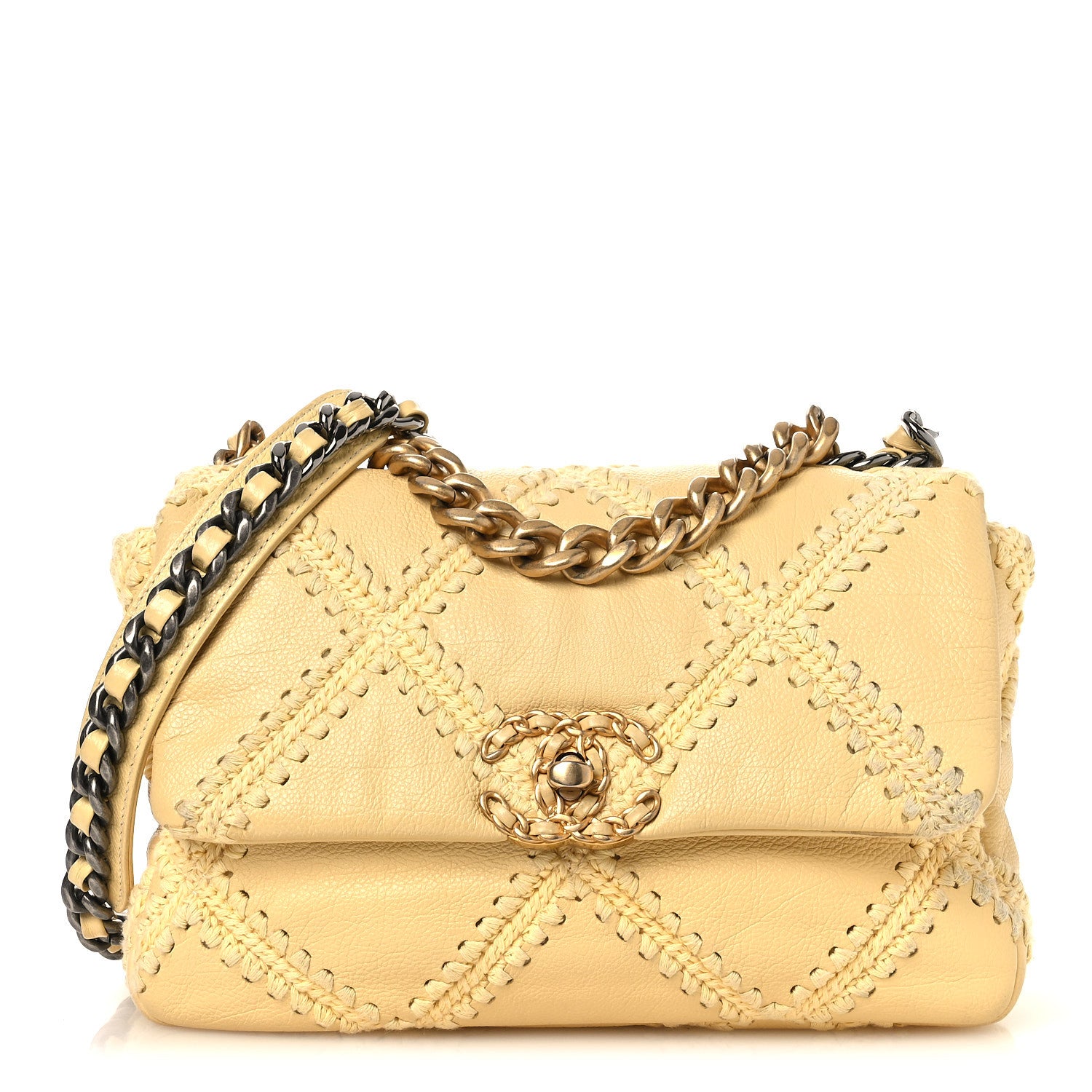 Chanel Calfskin Crochet Medium Chanel 19 Flap Yellow 1 of 13