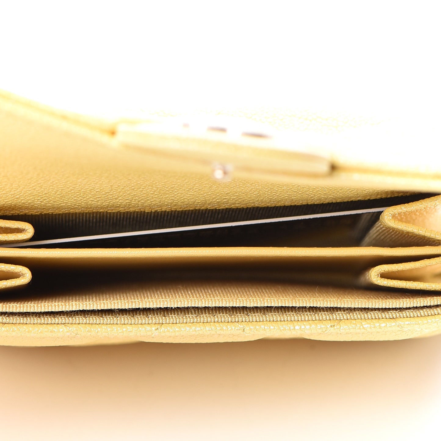 Iridescent Caviar Quilted Flap Card Holder Wallet Yellow