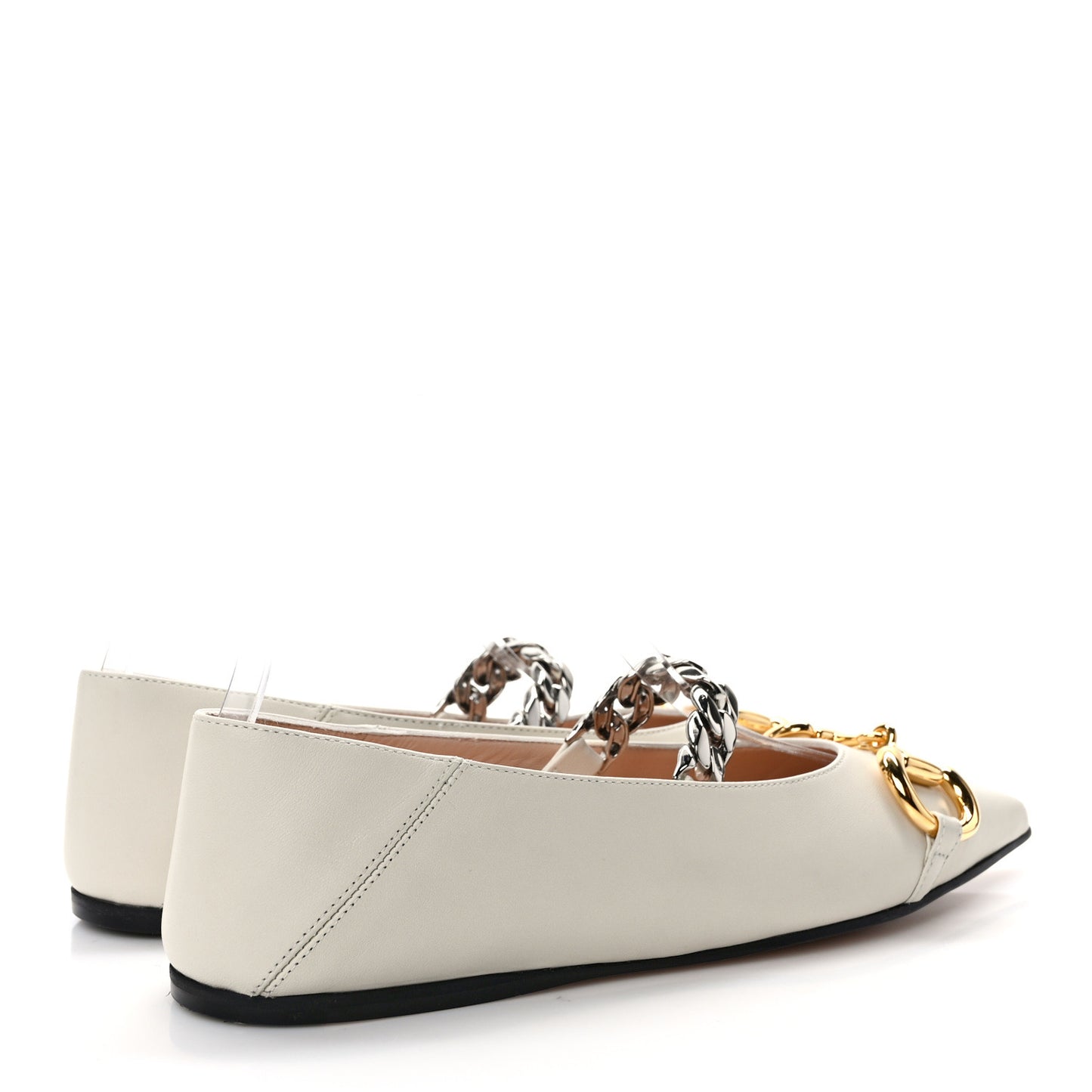 Nappa Lumiere Deva Horsebit Chain Embellished Flats 35.5 Dusty White