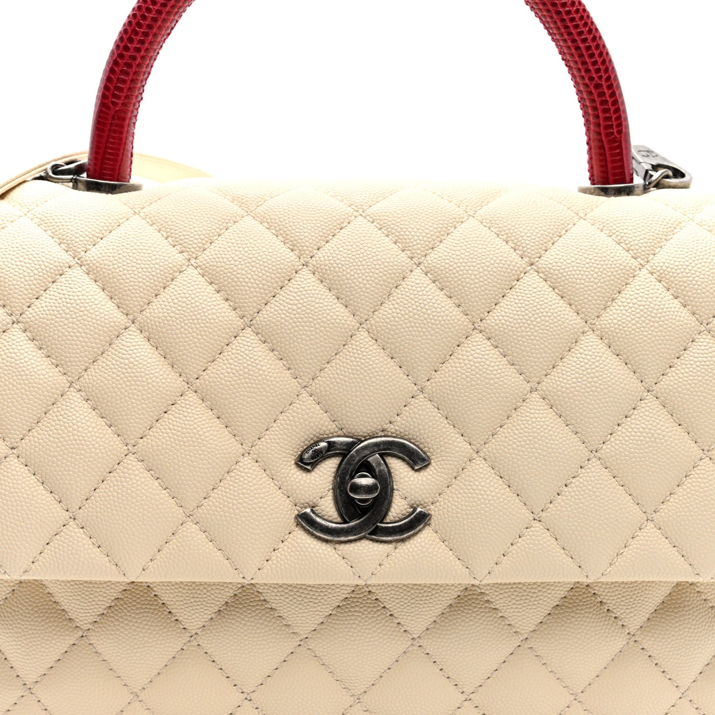 Caviar Lizard Quilted Medium Coco Handle Flap White