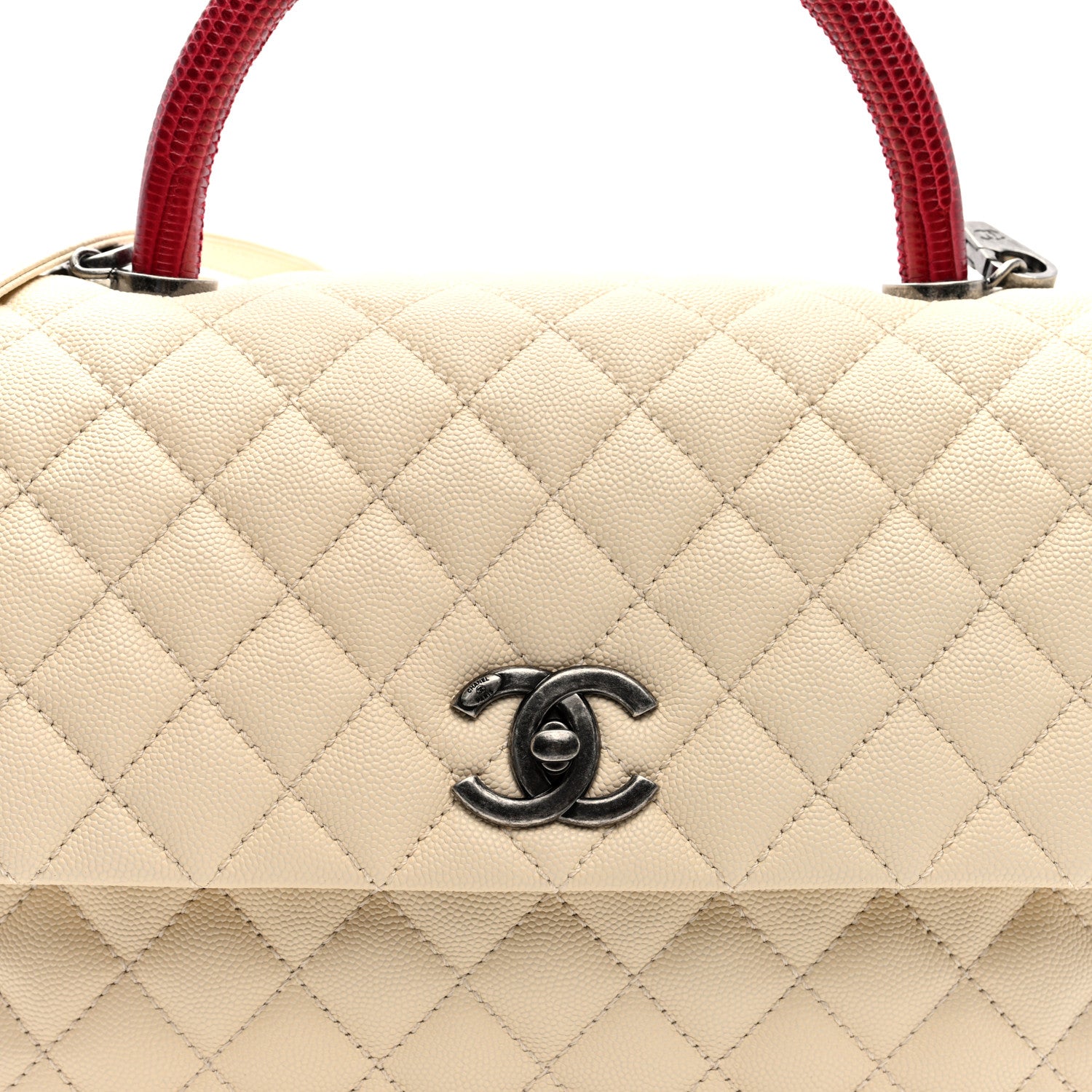Chanel Caviar Lizard Quilted Medium Coco Handle Flap White 8 of 10
