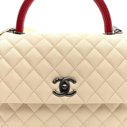 Chanel Caviar Lizard Quilted Medium Coco Handle Flap White 8 of 10