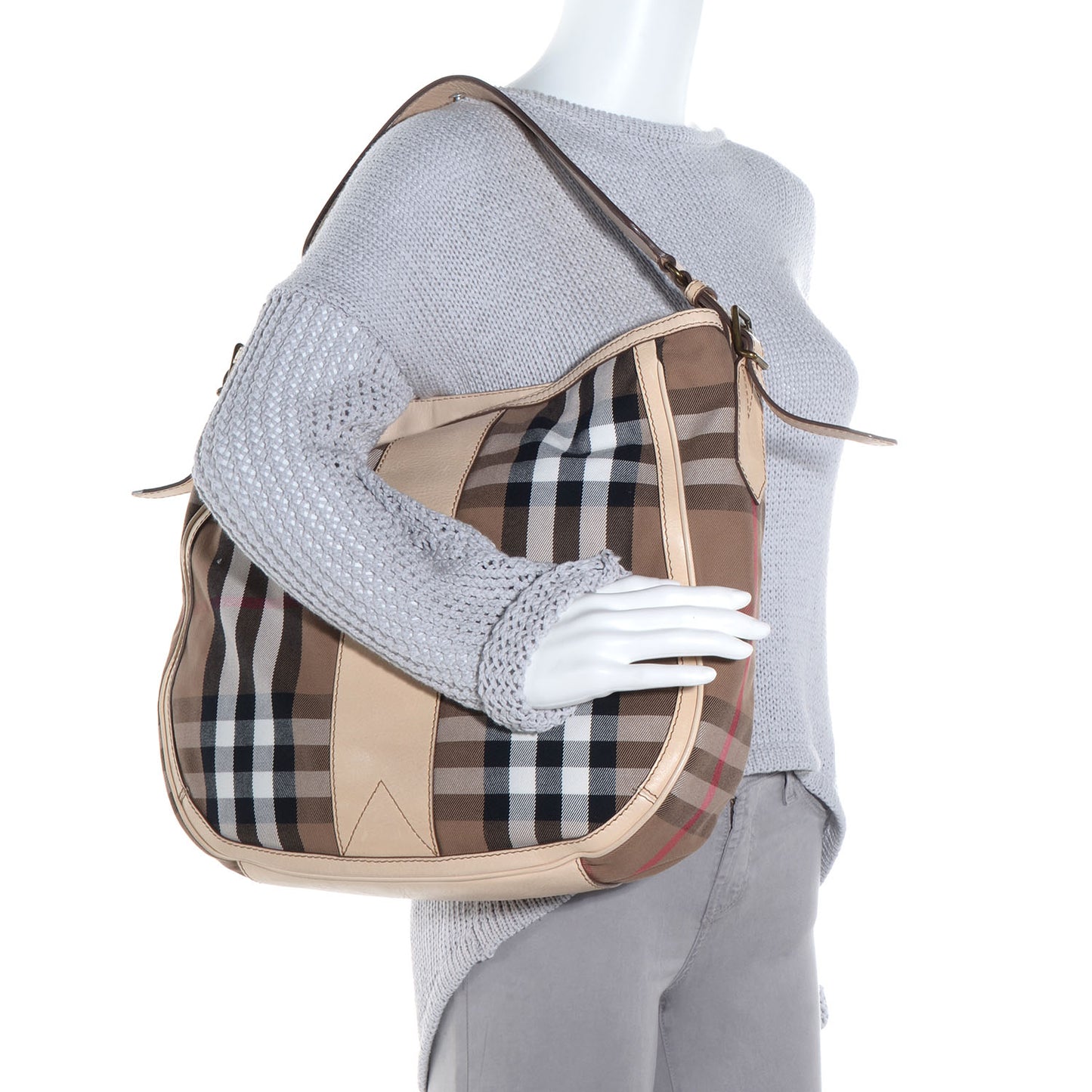 House Check Medium Ashwood Hobo White
