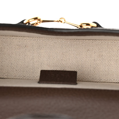 Gucci Monogram Jumbo GG Textured Dollar Calfskin Mini Horsebit 1955 Shoulder Bag Camel Ebony New Acero 5 of 13