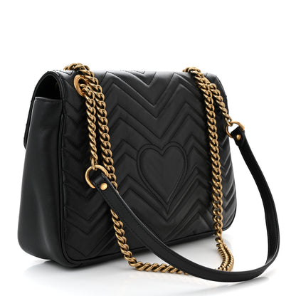 Gucci Calfskin Matelasse Medium GG Marmont Shoulder Bag Black 3 of 10