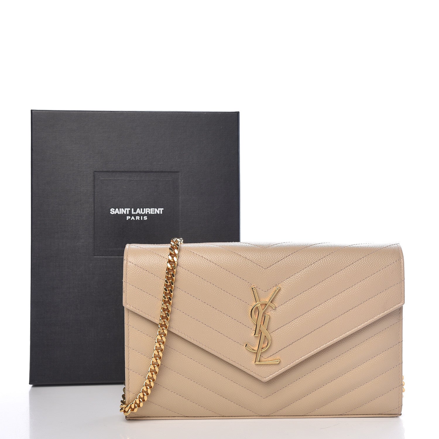 Saint Laurent Grain De Poudre Matelasse Chevron Monogram Chain Wallet Nude Powder 11 of 11