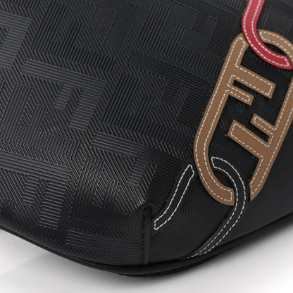 Fendi Vitello King FF Lines Embossed Lock Chain 1974 Diagonal Belt Bag Black 7 of 8