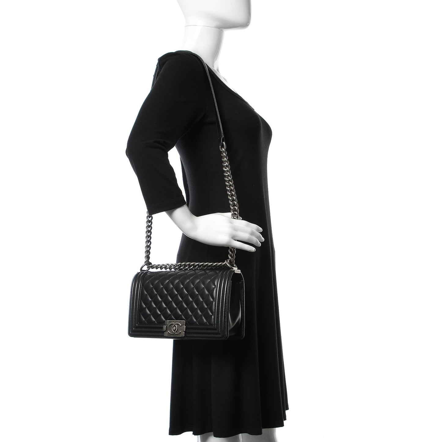 Lambskin Quilted Medium Boy Flap Black