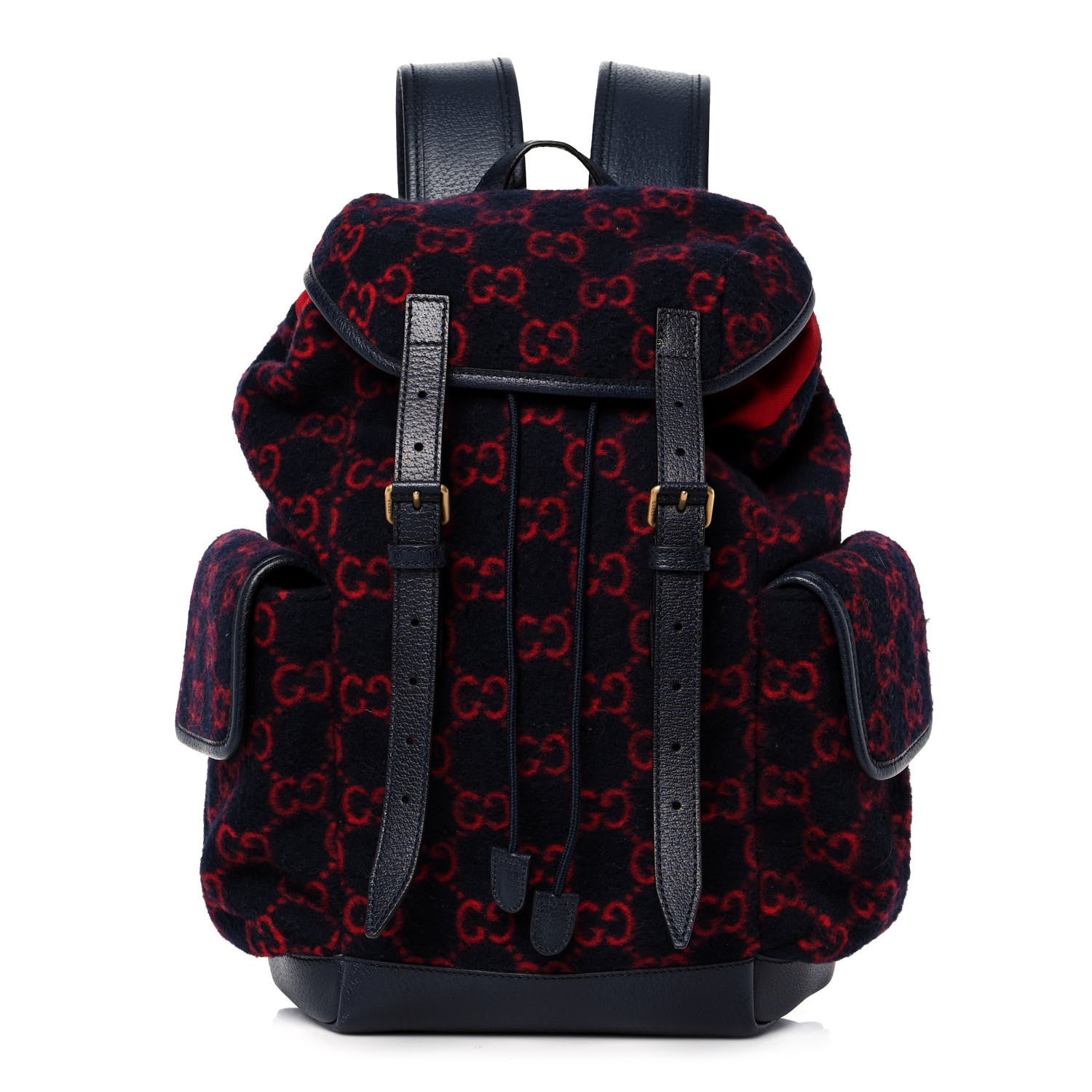 Gucci Covered Wool GG Monogram Small Double Buckle Backpack Navy Red 1 of 13