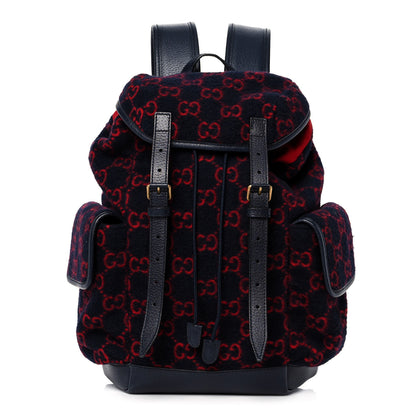 Gucci Covered Wool GG Monogram Small Double Buckle Backpack Navy Red 1 of 13