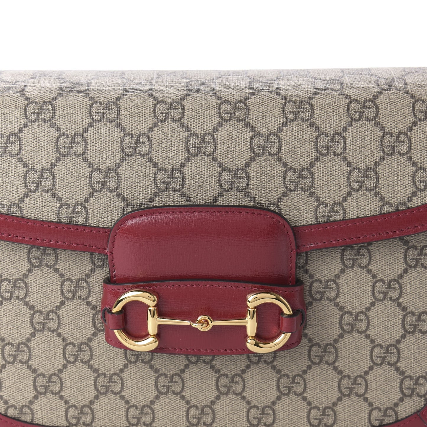 GG Supreme Monogram Azalea Calfskin Horsebit 1955 Shoulder Bag Beige Ebony New Cherry Red