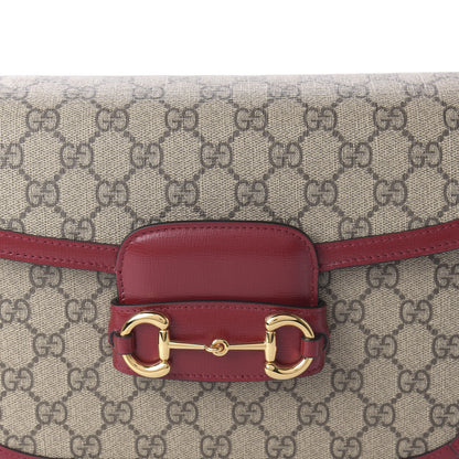 Gucci GG Supreme Monogram Azalea Calfskin Horsebit 1955 Shoulder Bag Beige Ebony New Cherry Red 10 of 10