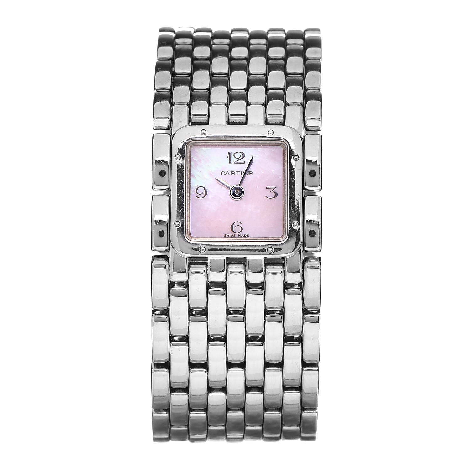 Cartier Stainless Steel Pink Mother of Pearl 21mm Panthere Ruban Quartz Watch 1 of 7