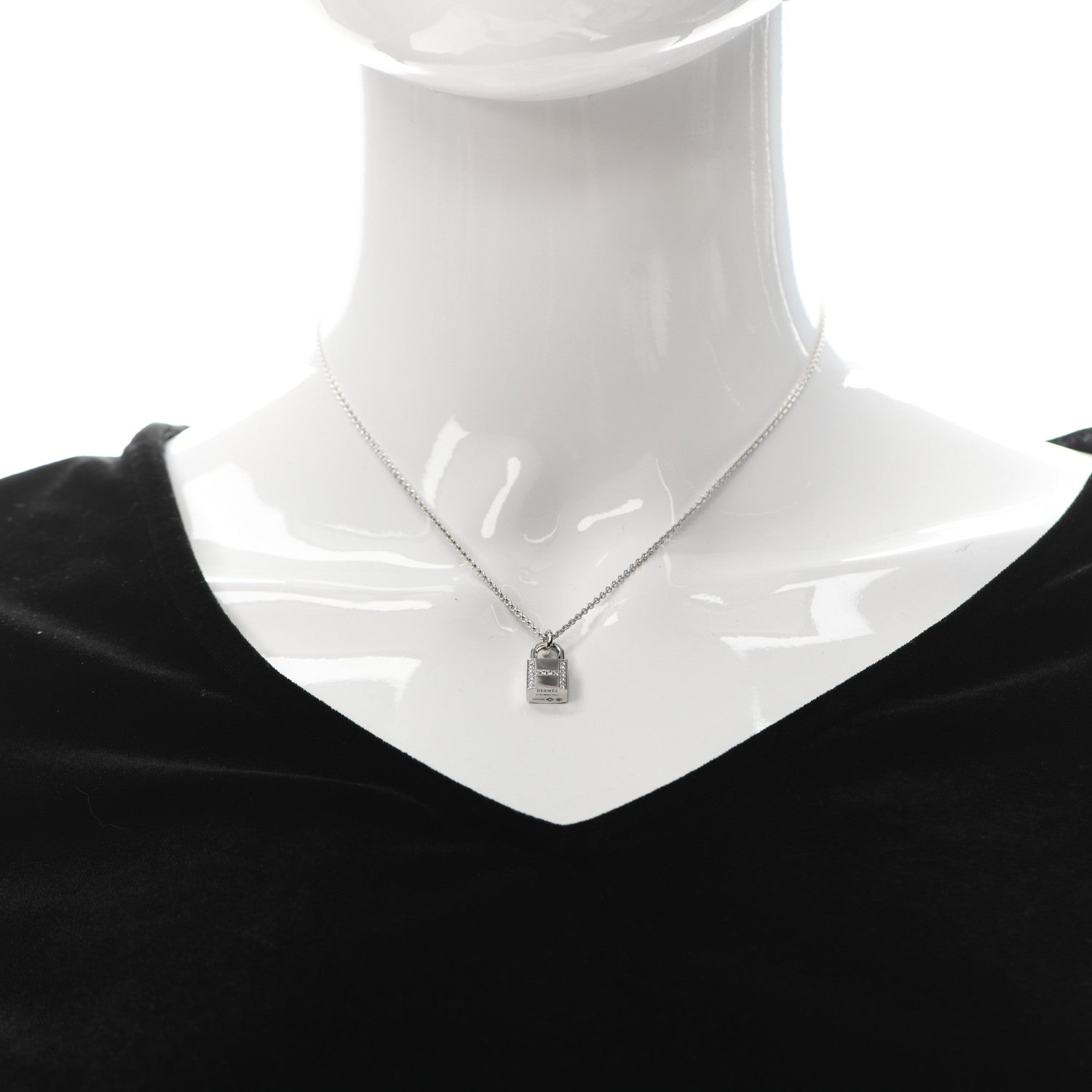 Hermes 18K White Gold Diamond Amulettes Cadenas Pendant Necklace 2 of 5