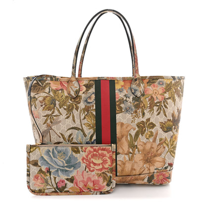 Gucci GG Supreme Monogram Water Flora Web Large Ophidia Tote Beige White Multicolor 3 of 12