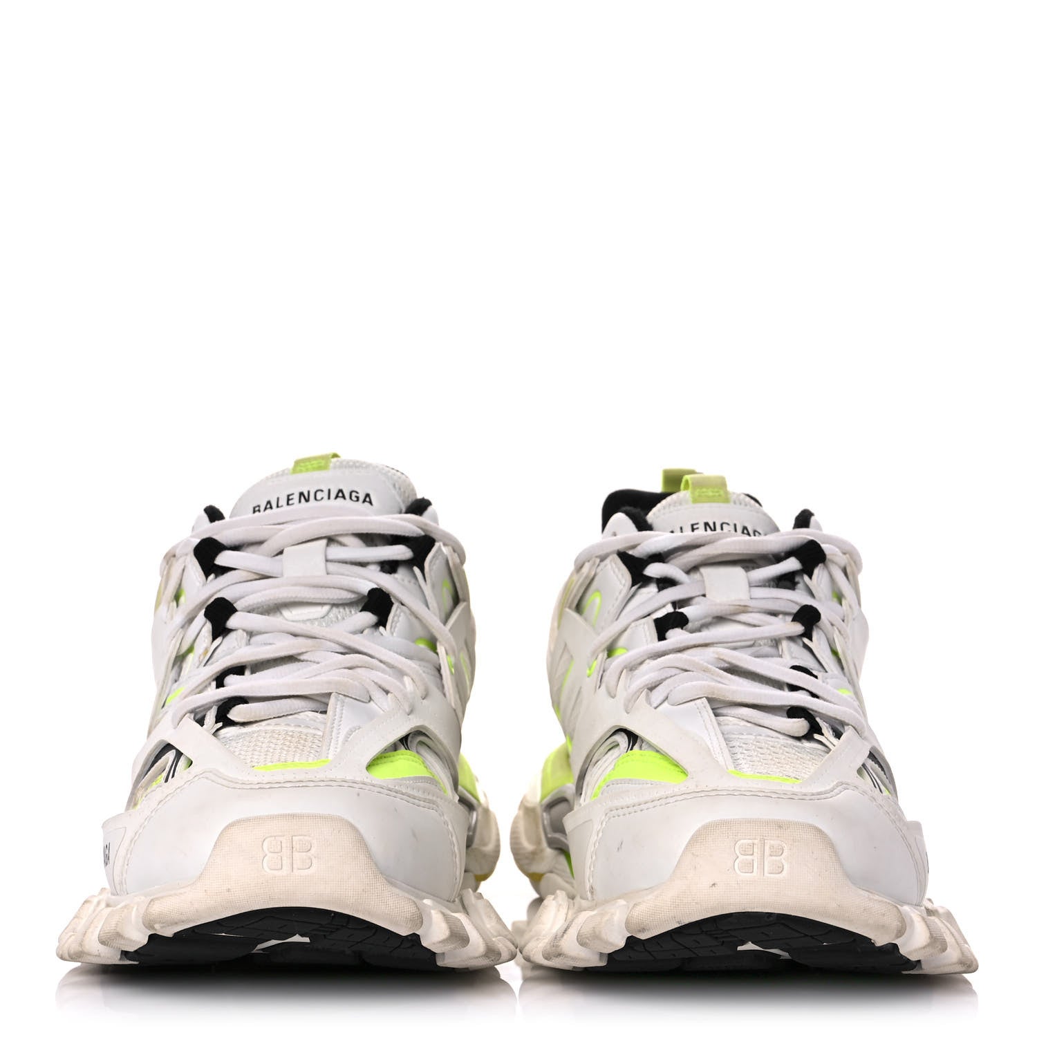 Balenciaga Mesh Nylon Worn Out Effect Womens Track Sneakers 41 White Fluo Yellow 2 of 9