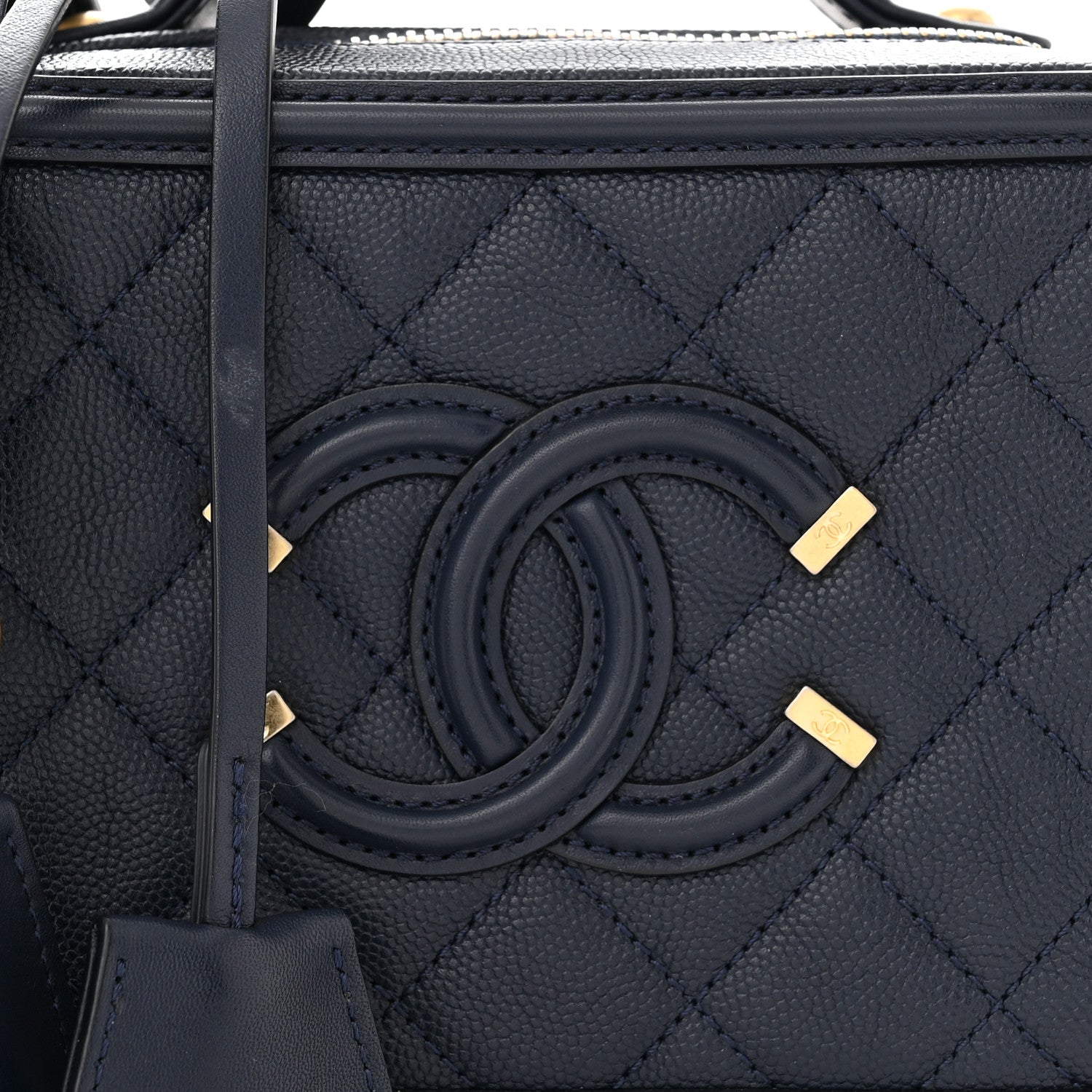 Chanel Caviar Quilted Small CC Filigree Vanity Case Navy 8 of 13