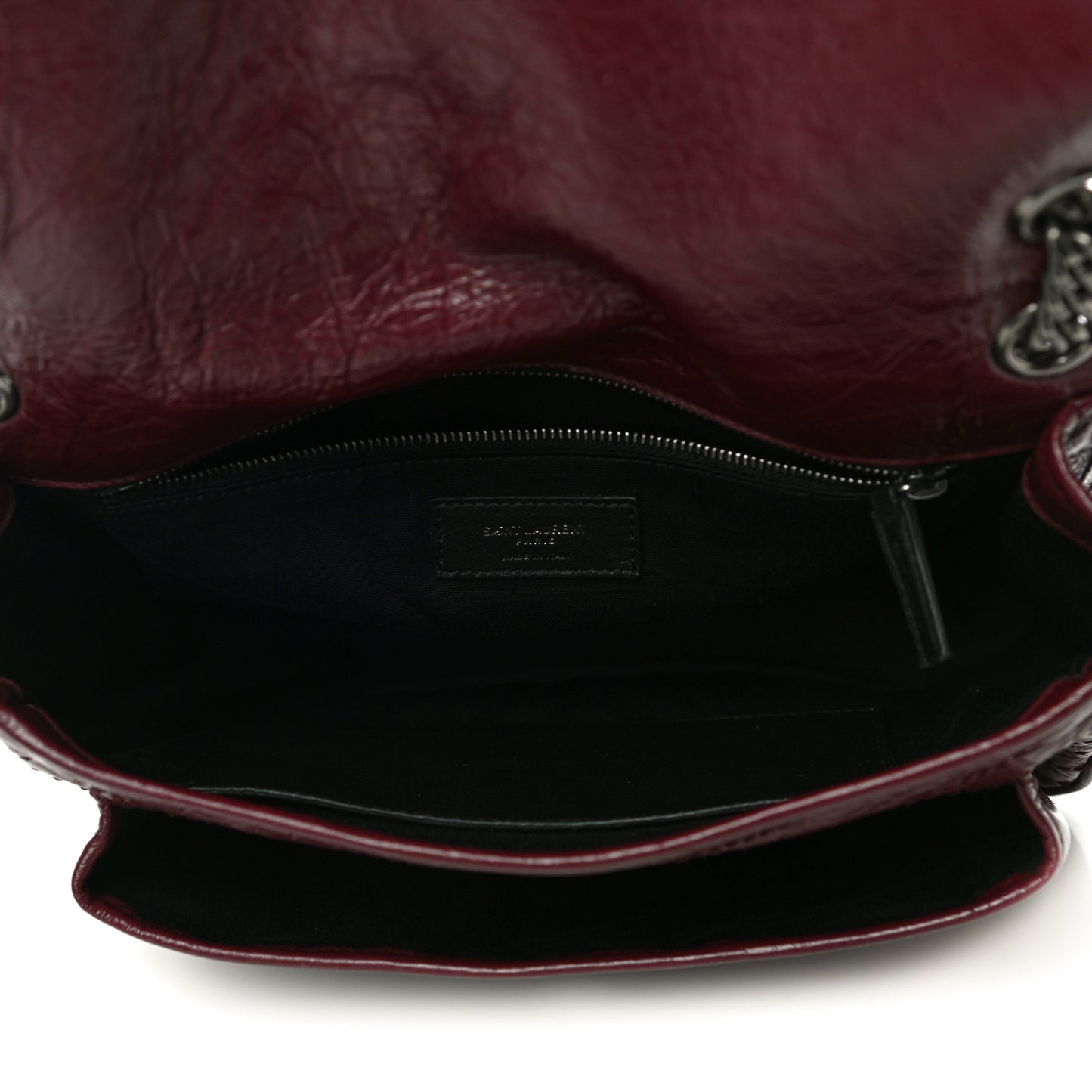 Crinkled Calfskin Matelasse Monogram Medium Niki Chain Satchel Burgundy