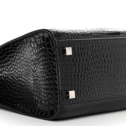Saint Laurent Shiny Calfskin Crocodile Embossed Small Manhattan Shopper Tote Black 9 of 10