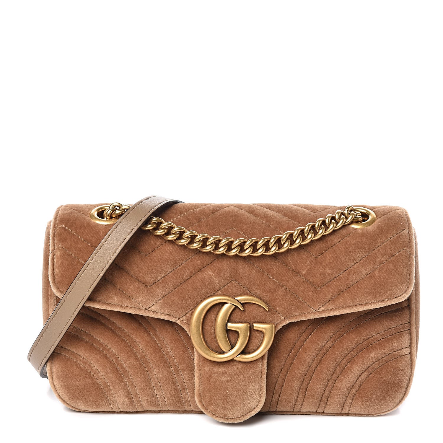Gucci Velvet Matelasse Small GG Marmont Shoulder Bag Taupe 1 of 10