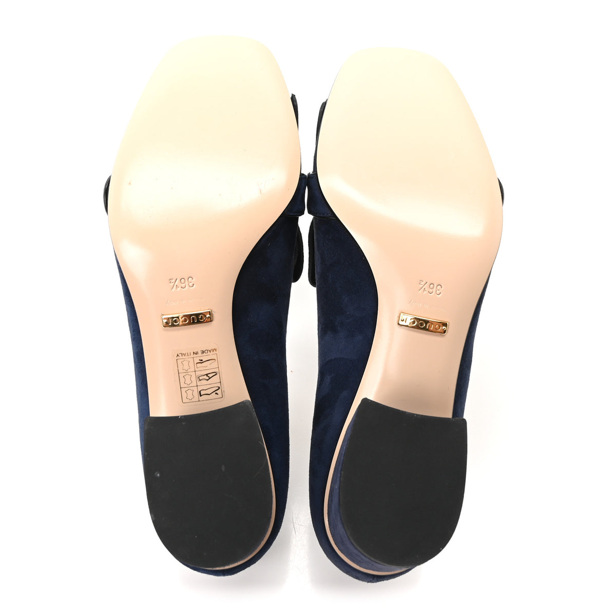 Kid Scamosciato GG Marmont Fringe 50mm Loafer Pumps 36.5 Blue Ink