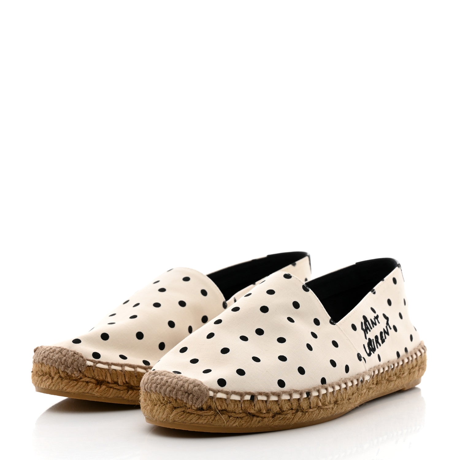 Saint Laurent Canvas Nappa Polka Dot Elba Light Logo Embroidered Espadrilles 38 Cream Black 3 of 9