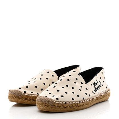 Saint Laurent Canvas Nappa Polka Dot Elba Light Logo Embroidered Espadrilles 38 Cream Black 3 of 9