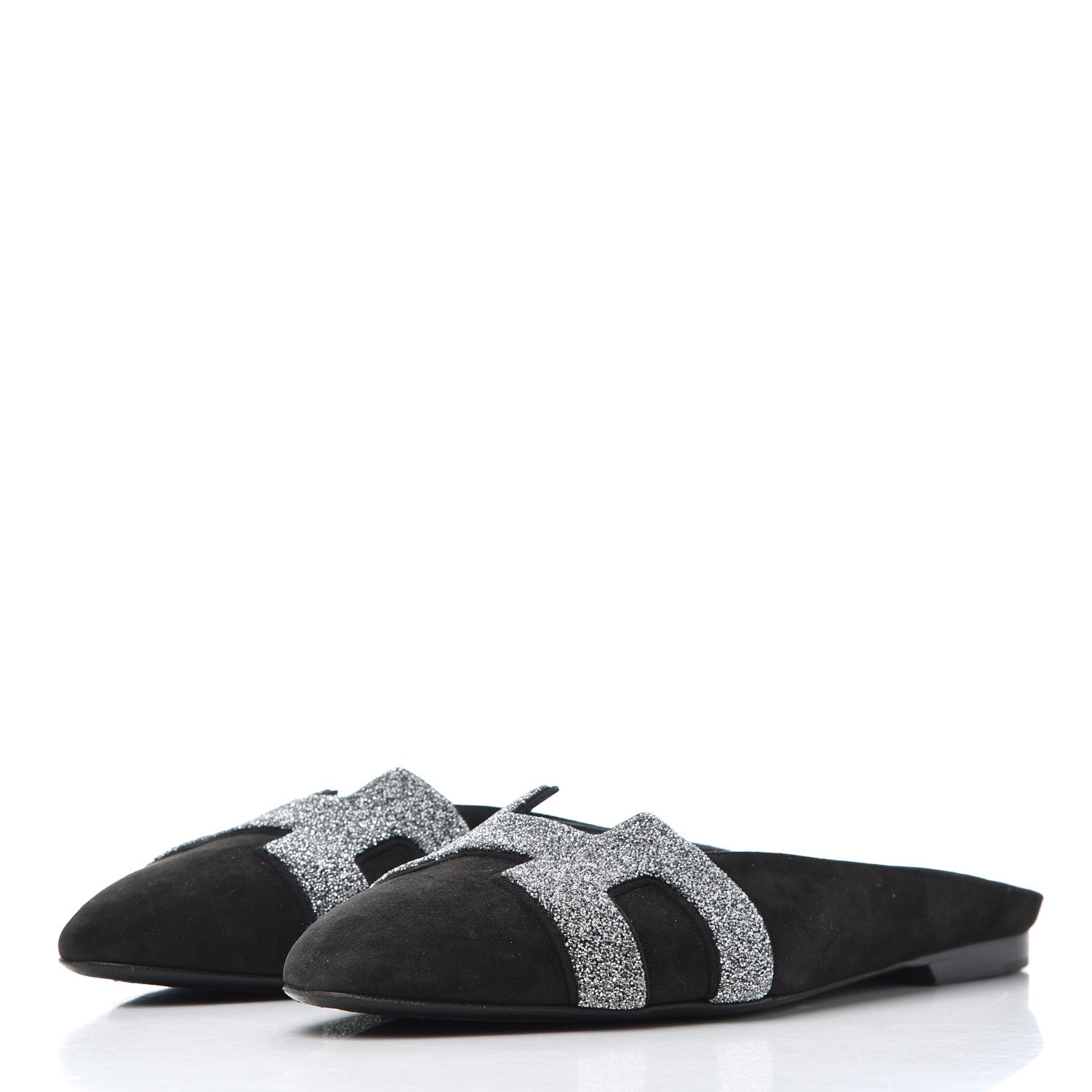 Hermes Suede Goatskin Crystal Roxane Mules 36.5 Gris Argente Black 3 of 15