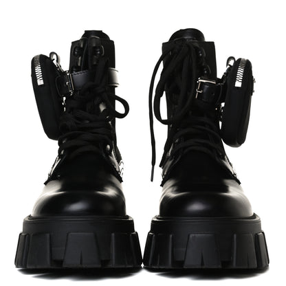 Prada Spazzolato Rois Nylon Metal Triangle Logo Monolith Pouch Pocket 55mm Boots 37.5 Black 2 of 15