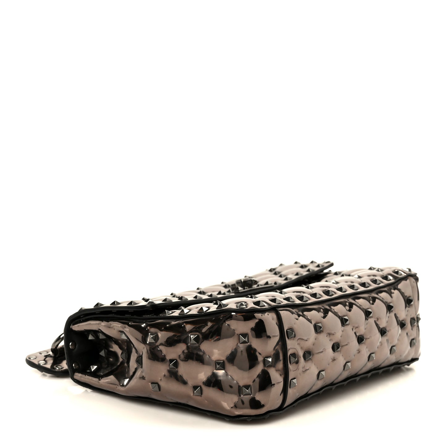 Metallic Patent Medium Rockstud Spike Shoulder Bag Rutenio