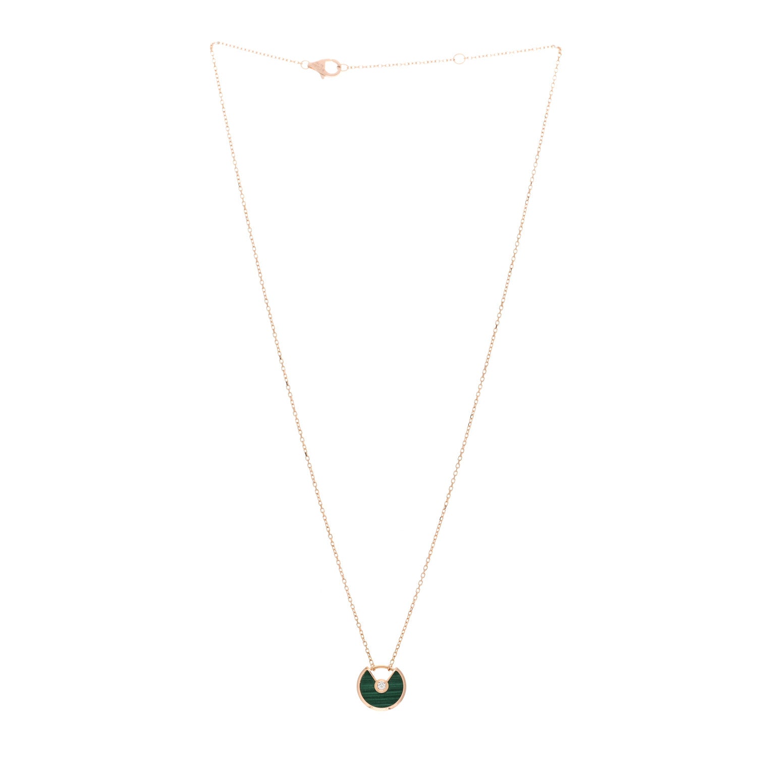 Cartier 18K Pink Gold Diamond Malachite XS Amulette de Cartier Pendant Necklace 2 of 4