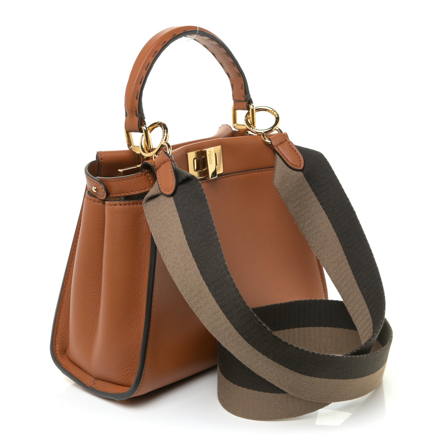 Fendi Vitello Seta Canvas FF Embroidered Mini Peekaboo Iconic Satchel Brandy Amazzonia 2 of 13