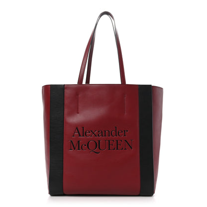 Alexander McQueen Calfskin Embossed Signature Shopper Black Red 1 of 10