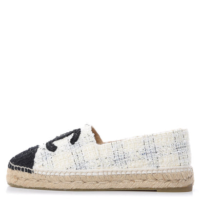 Chanel Tweed CC Espadrilles 39 Ecru White Blue Black 1 of 11