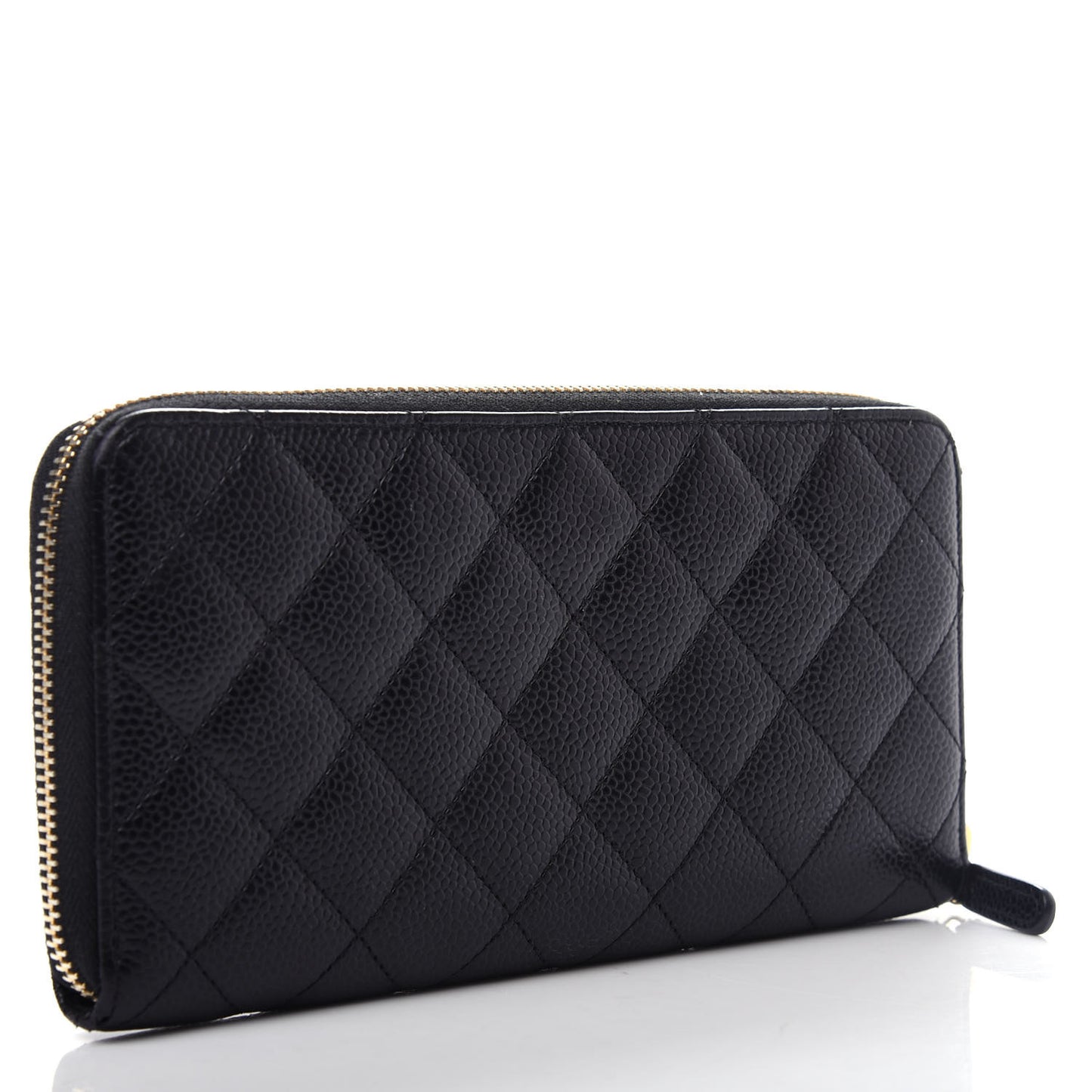 Caviar Quilted Large Gusset Zip Around Wallet Black