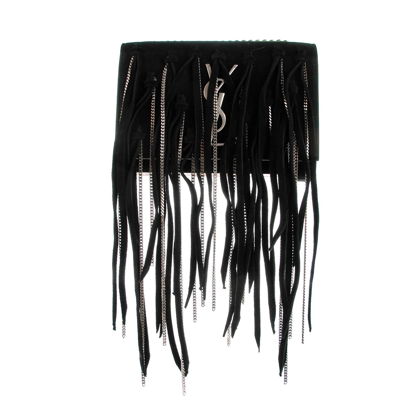Suede Fringe Chain Small Monogram Satchel Black