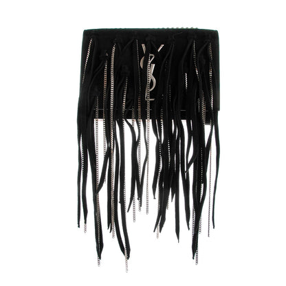 Saint Laurent Suede Fringe Chain Small Monogram Satchel Black 1 of 7