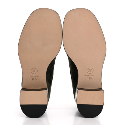 Chanel Suede Patent Cap Toe CC Boots 35.5 Khaki 6 of 10